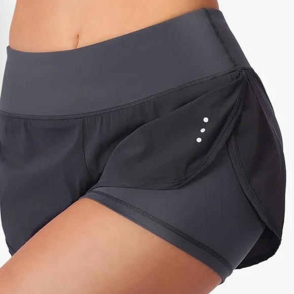 Women’s high-waisted spandex work-out shorts dark grey medium running yoga gym - Picture 3 of 6